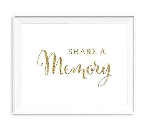 Andaz Press Wedding Party Signs, Gold Glitter Print, 8.5x11-inch, Share a Memory Guestbook Table Sign, 1-Pack, Not Real Glitter - color: Activity Share a Memory