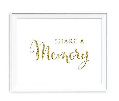 Andaz Press Wedding Party Signs, Gold Glitter Print, 8.5x11-inch, Share a Memory Guestbook Table Sign, 1-Pack, Not Real Glitter - color: Activity Share a Memory