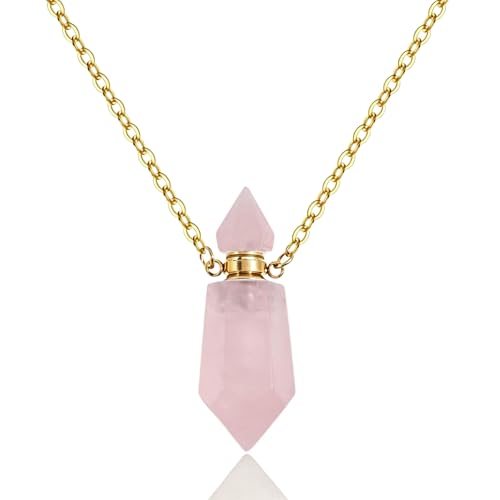 RIPFEVURN Cremation Jewelry Urn Necklaces for Ashes for Women Men Natural Crystal Stone Urn Locket Gemstone Human Ashes Keepsake Pendant - color: Pink