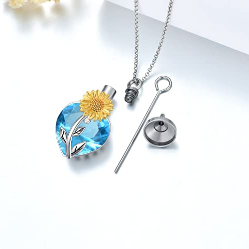 Rose & Daisy Urn Necklace - Sterling Silver Cremation Keepsake Memorial Jewelry - style: Sunflower Urn Necklace-12