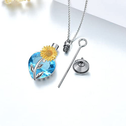 Rose & Daisy Urn Necklace - Sterling Silver Cremation Keepsake Memorial Jewelry - style: Sunflower Urn Necklace-12