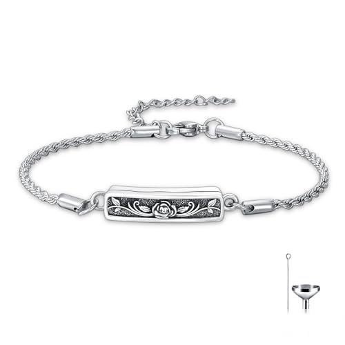 Urn Bracelet for Ashes for Women 925 Sterling Silver Bar Cremation Bracelet Cremation Memorial Keepsake Jewelry Gifts for A Loss of Loved Ones - style: Rose