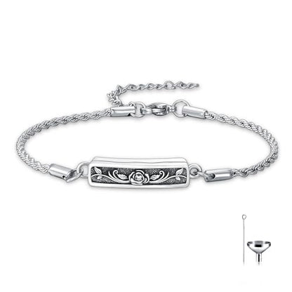Urn Bracelet for Ashes for Women 925 Sterling Silver Bar Cremation Bracelet Cremation Memorial Keepsake Jewelry Gifts for A Loss of Loved Ones - style: Rose