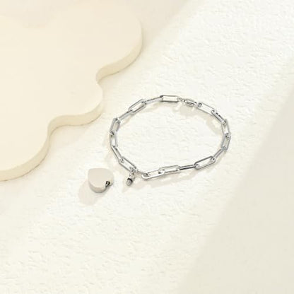 Heart Urn Bracelet for Ashes for Women Men Cremation Jewelry - color: Silver