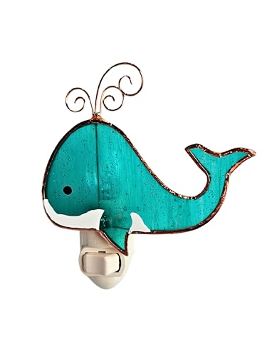 Gift Essentials Blue Whale Plug-in Night Light - Stained Glass Nightlight | Blue Whale Stained Glass Plug-in Nightlight with On/Off Rocker Switch. Includes One 4-Watt Replaceable Warm-Glow Bulb. - color: Whale