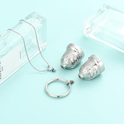 Eagle Love Cremation Keychain Bell Urn Necklaces for Ashes Keepsake Ash Pendant Memorial Urn Keychain Jewelry - color: Silver-2pcs