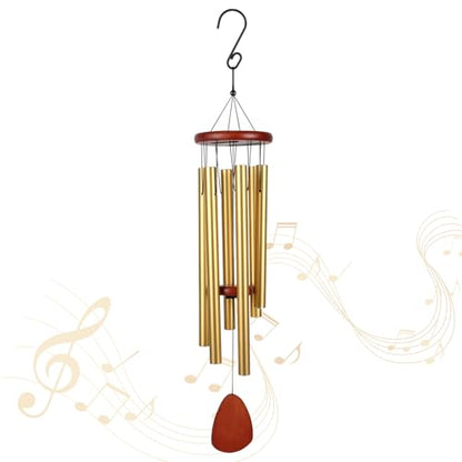 Memorial Wind Chimes for Loss of Loved One, 32 Inch Sympathy Wind Chimes with 6 Harmoniously Tuned Aluminum Tubes & Weather-Resistant Wood, Deep Tone Chime for Garden Patio Funeral Gift, (32'' Golden)