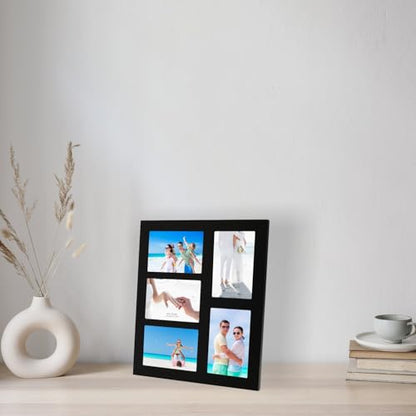 Hand-Painted Black Wood Multi Collage Frame, 5 Openings for 4x6 - color: Black-5, size: 5 4X6