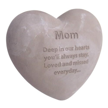 Wowser Mom Heart Shaped Memorial Stone, Sympathy Gift, Remembrance Garden Accent, 6 Inches