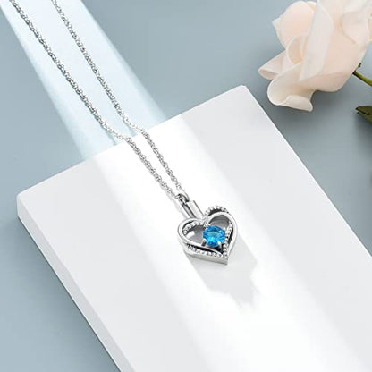 shajwo Cremation Jewelry Heart Urn Necklace for Ashes of Loved One - color: Silver-Light Blue