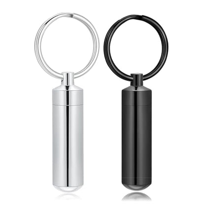 Cylinder Urn Necklace for Ashes with Glass Vials Cremation Jewelry Stainless Steel Ash Holder Keepsake Memorial Jewelry with Fill Tool - color: 2 Pcs Silver/Black Keychain