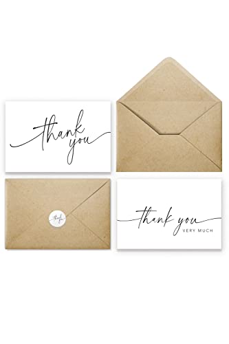 Thank You Cards with Envelopes & Matching Stickers, Bulk Pack of 100, 4x6 Inch Minimalistic Design - Suitable for Business, Baby Shower, Wedding, Small Business, Graduation, Bridal Shower, Funeral | 4"x6", Heavyweight Cardstock with Thank You Stickers, Fo