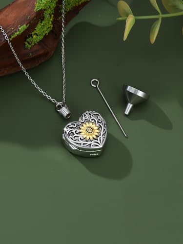 WINNICACA Cremation Jewelry for Ashes Locket Ashes Necklace Urn Necklace for Women Sterling Silver Cremation Necklace for Ashes Fine Keepsake Picture Necklace Memorial Jewelry - style: B03-Sunflower Urn Locket Necklace