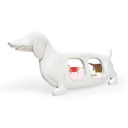 Isaac Jacobs Double 2x2 Resin Sentiments Dog Shaped Picture Frame - White | Photo Gift for Pet Puppy, Tabletop, Desktop & Wall Display (2x2, White) - color: White