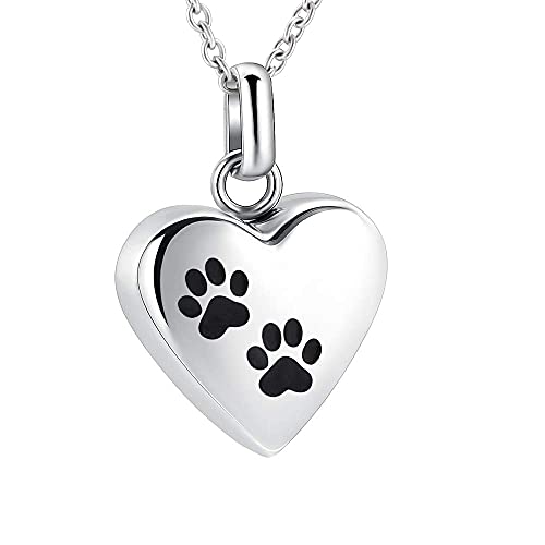 Pet Urn Necklace Heart Memorial Urn Pendant Dog Cat Keepsake Funeral Jewelry 316L Stainess Steel Paw Print Cremation Jewelry - color: Two Paws