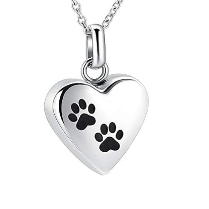 Pet Urn Necklace Heart Memorial Urn Pendant Dog Cat Keepsake Funeral Jewelry 316L Stainess Steel Paw Print Cremation Jewelry - color: Two Paws