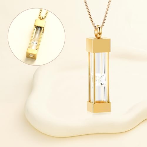 Oinsi Glass Hourglass Cremation Jewelry for Ashes Cylinder Urn Necklace Container Vial Necklaces Bottle Memorial Cremation Keepsake Jewelry Ash Pendant for Women/Men - color: Gold