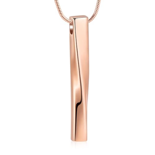 Ashes Urn Necklace Cremation Jewelry Necklaces Unisex Twist Bar Urn Necklaces for Ashes Memorial Keepsake Pendant for Women Men With Funnel Kit & Bag - color: Rose Gold