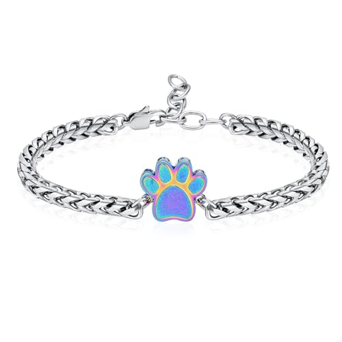 Urn for Ashes Bracelet, Dog/Cat Paw Print Bracelets Cremation Jewelry for Ashes Cute Animals Adjustable Memorial Keepsake Cremation Bracelets Jewelry Gifts for Women - color: Silver&Rainbow