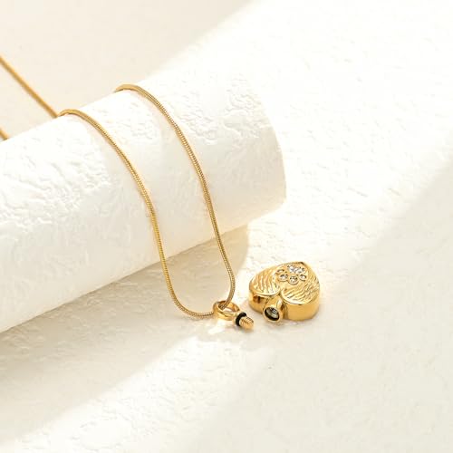 Heart Paw Print Urn Necklace for Ashes for Pet Stainless Steel Pendant - color: Gold