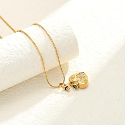Heart Paw Print Urn Necklace for Ashes for Pet Stainless Steel Pendant - color: Gold