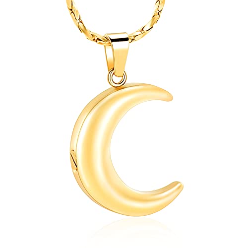 Imrsanl Cremation Jewelry for Ashes Moon Urn Necklace Stainless Steel Memorial Lockets Keepsakes Jewelry for Ashes Pendant - Fill kit - color: Gold-1