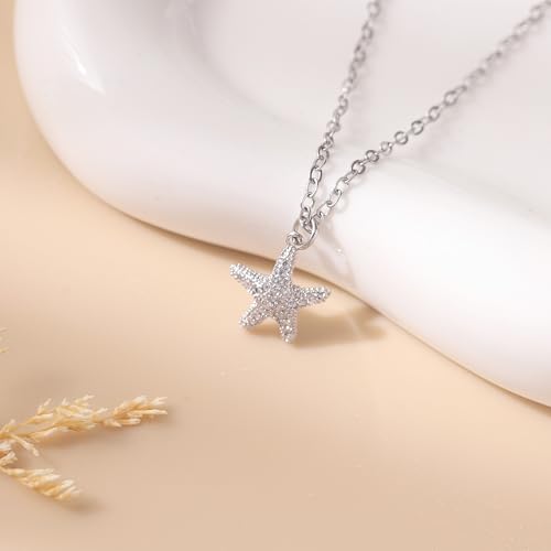 Baydurcan Pendant Necklace for Women Friends Sister Birthday Christmas Gift | Silver Evil Eye Ankh Mary Friendship Dragonfly Hummingbird Snake Turtle Pendant Necklace for Her Just Because Gifts - style: Starfish