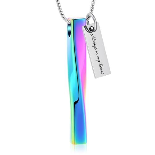 Urn Necklace for Ashes Twist Strip Cremation Jewelry Bar Ashes Necklace Memorial Keepsake Urn Pendant for Women Men Always In My Heart - color: Rainbow-Always