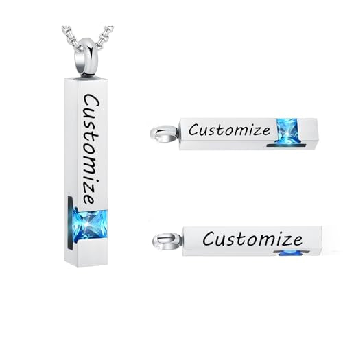 Oinsi Urn Necklaces for Ashes Crystal Cremation Urn Jewelry Birthstone Cube Urns for Human Ashes Memorial Ashes Necklace Pendant Keepsake CZ Bar Urn Locket for Men Women - color: Sliver (Customize)