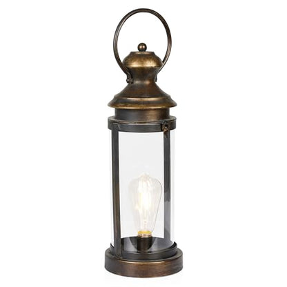 Alpine Corporation ILT102HH-S-GD Gold Metal & Glass Lantern with Warm White LED Light, LED Patio Light, 17" H, Small, Gold - style: 19" H - Gold Metal and Glass w/ Light