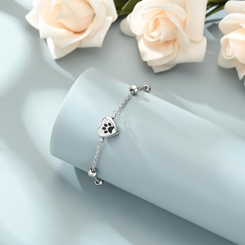 shajwo Pet Cremation Jewelry Paw Print Heart Urn Bracelet for Ashes - color: Silver