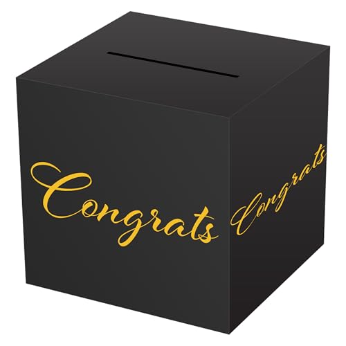Beistle ALL-PURPOSE CARD BOX FOR EVENTS: Ideal for weddings, birthdays, baby showers, graduations, and more—this decorative card holder adds a stylish, functional touch to any party table setup. - color: Black w/Gold