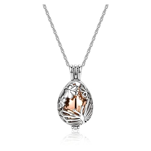 Zysta Cremation Jewelry Urn Necklace for Ashes Teardrop Butterfly Urn Memorial Locket Pendant Necklace Hollow Flower Jar Keepsake Cremation Jewelry for Women - color: Rose Gold