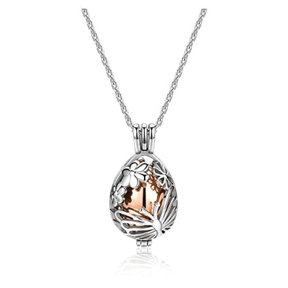 Zysta Cremation Jewelry Urn Necklace for Ashes Teardrop Butterfly Urn Memorial Locket Pendant Necklace Hollow Flower Jar Keepsake Cremation Jewelry for Women - color: Rose Gold