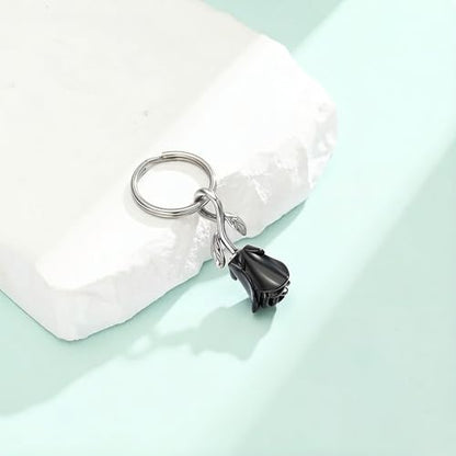 zeqingjw Urn Keychain Cremation Jewelry for Ashes Rose Flower Memorial Keychain Funeral Keepsake Ashes Pendant Gift - color: Black