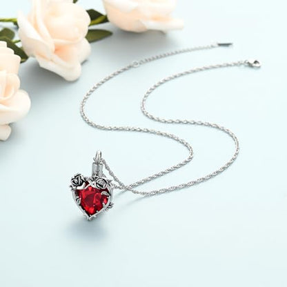 shajwo Cremation Jewelry Rose Flower Heart Urn Necklaces for Ashes for Women Memorial Human Ashes Pendant - color: Red