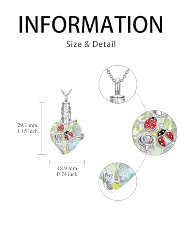 JKR Heart Urn Necklace for Ashes Crystal Keepsake Pendant Memorial Jewelry - style: Ladybug-White Crystal