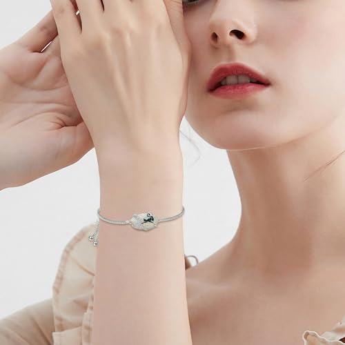 Hummingbird/Bee/Black Cat/Butterfly/Dragonfly Bracelet 925 Sterling Silver Opal Bracelet Opal Jewelry Gifts for Women Mom Wife - style: Black Cat