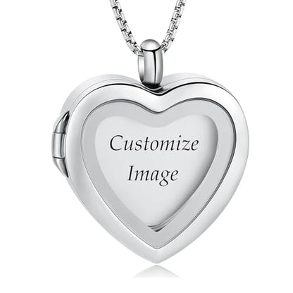 zeqingjw Glass Cremation Jewelry - Round Heart Memorial Urn Necklace for Ashes of Loved One - Stainless Steel Human Pet Dog Cat Keepsake Urn Pendant - color: Heart-Customize-A