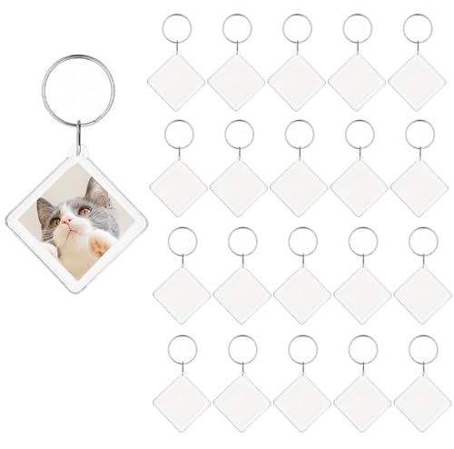 BetterJonny 20Pcs Acrylic Picture Keychain Blanks in Clear Acrylic Picture Frame Keyrings - color: Rhombic