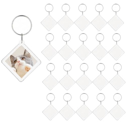 BetterJonny 20Pcs Acrylic Picture Keychain Blanks in Clear Acrylic Picture Frame Keyrings - color: Rhombic