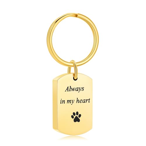 Pet Paw Cremation Jewelry Urn Keychain for Ashes for Women Men Memorial Keepsake Keychain - color: Gold