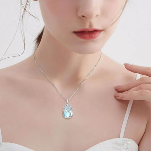 Tree of Life Urn Necklace for Ashes/Pet Cremation Teardrop Moonstone Necklace Pendant Jewelry Gifts for Mom Wife Women Birthday Christmas Memorial Day - color: Tree of Life Urn Necklace