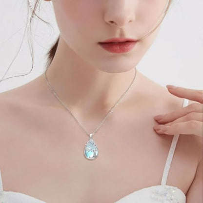 Tree of Life Urn Necklace for Ashes/Pet Cremation Teardrop Moonstone Necklace Pendant Jewelry Gifts for Mom Wife Women Birthday Christmas Memorial Day - color: Tree of Life Urn Necklace