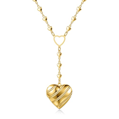 Personalized Heart Locket Necklace for Women Stainless Steel- Heart Necklace - color: Gold-A