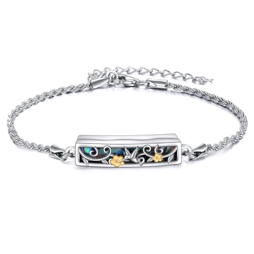 ONEFINITY Urn Bracelet for Ashes 925 Sterling Silver Abalone Shell Hummingbird/Dragonfly/Butterfly/Sunflower Cremation Jewelry for Ashes Keepsake Pendant Locket Bracelet for Women Mom - style: Abalone Hummingbird