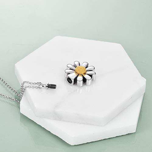 URONE Urn Necklaces for Ashes 925 Sterling Silver Abalone Shell Tree of Life Cremation Jewelry for Ashes Memory Jewelry for Women Men - style: Daisy