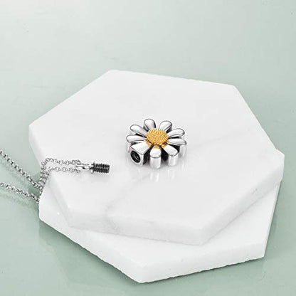 URONE Urn Necklaces for Ashes 925 Sterling Silver Abalone Shell Tree of Life Cremation Jewelry for Ashes Memory Jewelry for Women Men - style: Daisy