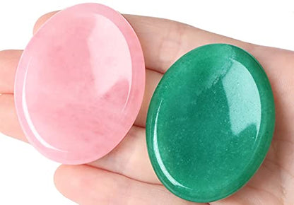 QINJIEJIE 2PCS Thumb Worry Stone for Anxiety Healing Crystals Sets Rose Quartz Crystals Green Aventurine Hand Carved Gemstone Oval Pocket Meditation Crystal Palm Stone Anxiety Relief Items - color: B-rose Quartz & Green Aventurine