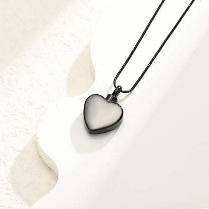 Heart Paw Print Urn Necklace for Ashes for Pet Stainless Steel Pendant - color: Black